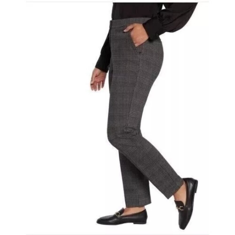 Banana Republic Womens 12 Dress Pants Charcoal Plaid Flat Front Stretch Slacks